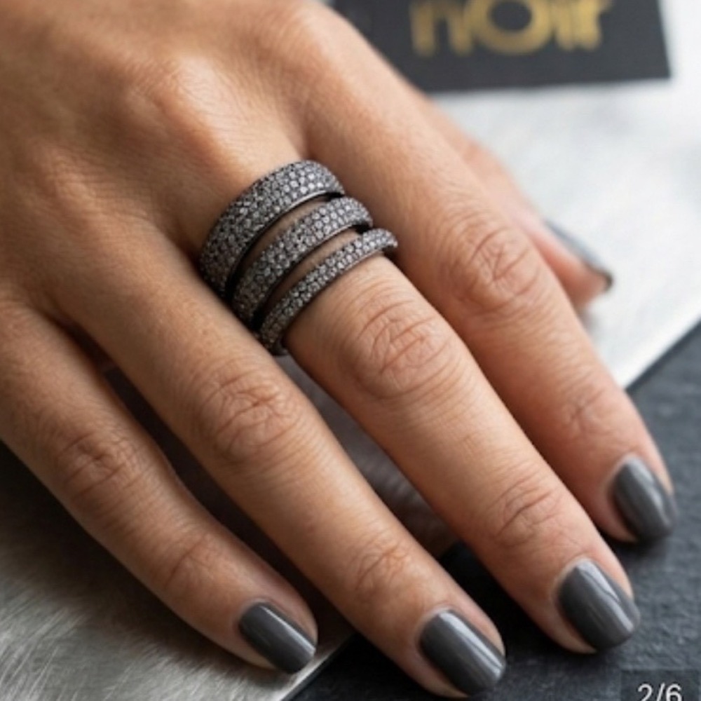 Noir Jewelry Pave Crystal Multi-Band Statement Ring Gunmetal Size 8 NWT